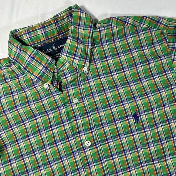Ralph Lauren Custom Fit Plaid Button Down Shirt Men's Medium  Green‎ - Picture 1 of 7